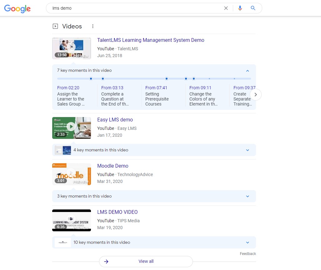 videos as search results visual example